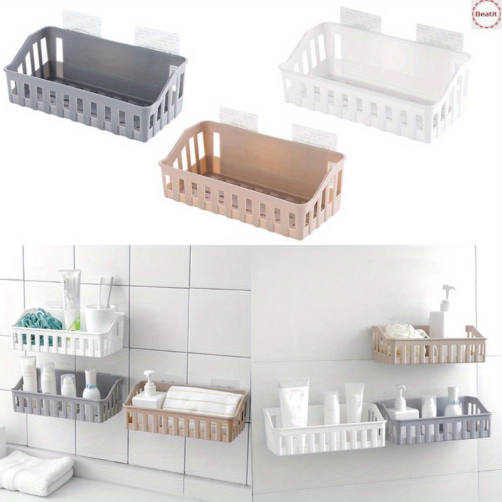 

1pc Bathroom Wall Mounted Storage Shelf, Multifunctional Punch-free Shampoo Lotion Holder, Bathroom Sundries Rack, Bathroom Accessories