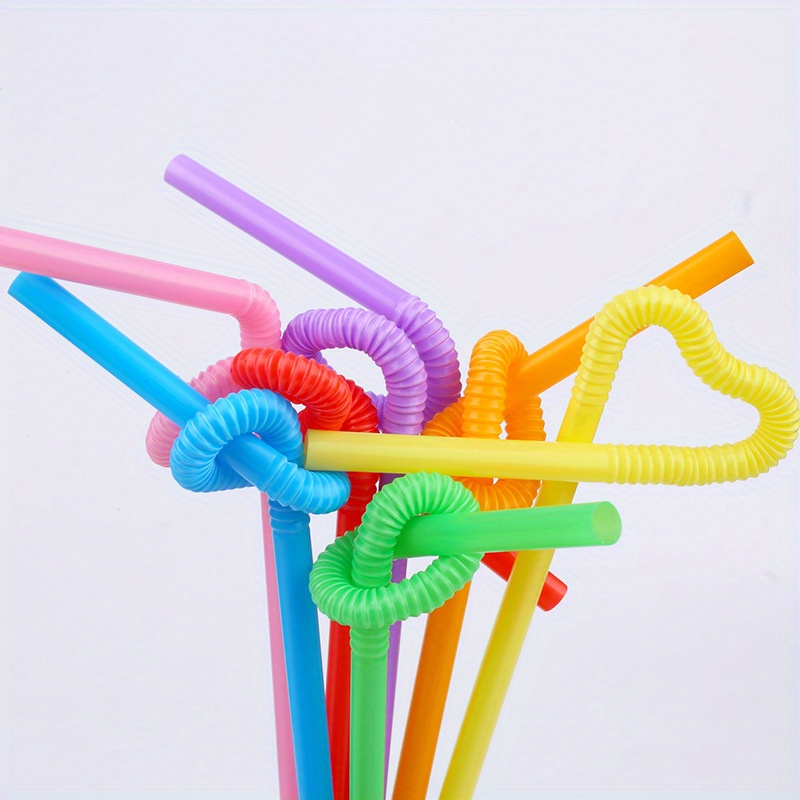 100PCS Flexible Plastic Straws, Colorful Disposable Bendy Party