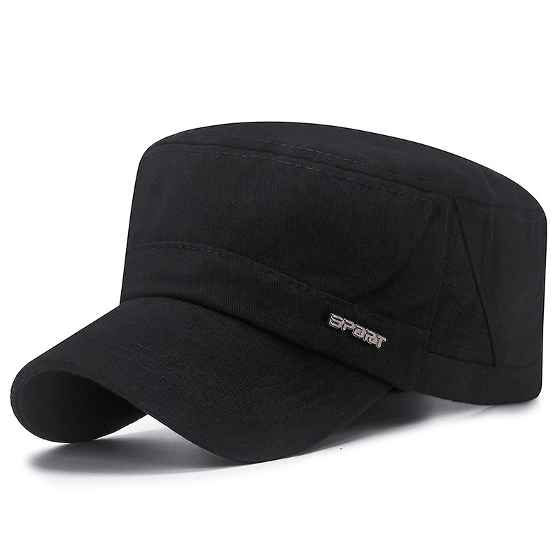 Twill Flat Top Peaked Sun Protection Breathable Men's Casual Fashion Cotton Military Hat,Temu