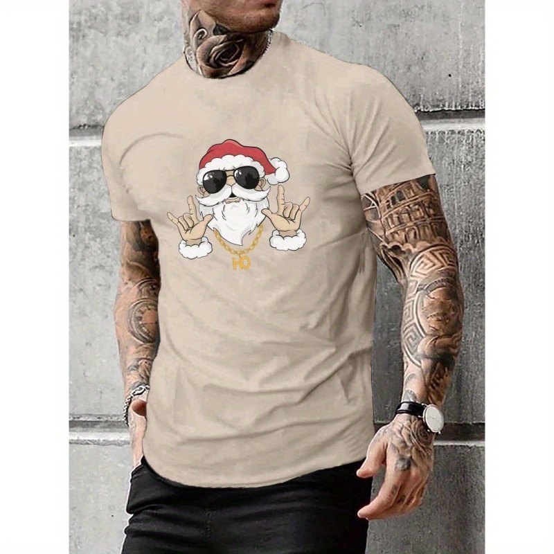 

Hip-hop Christmas Santa Cartoon Pattern Men's T-shirt For Summer Outdoor, Chic Male Clothing