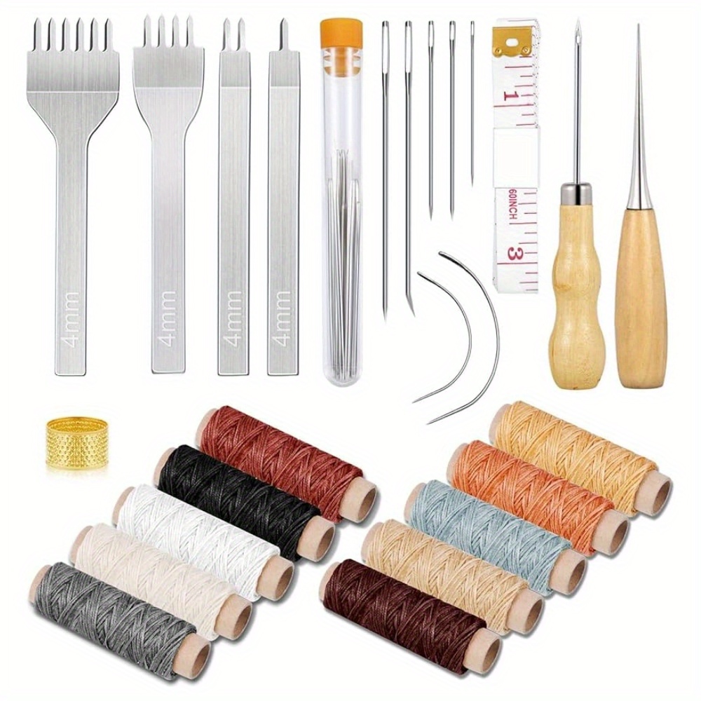 1Set Professional Faux Leather Craft Tool Kit Household Hand Sewing Kit  Slotting Punching Thinning Machine Faux Leather Craft Accessories