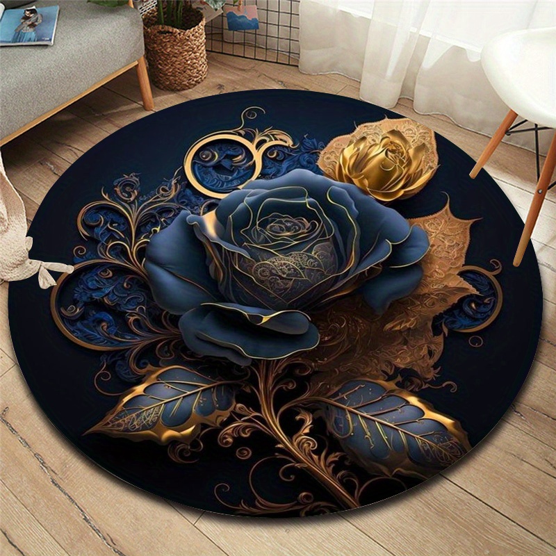 Round Blue Rug , Blue Round Area Rug for Living Room, Bedroom and