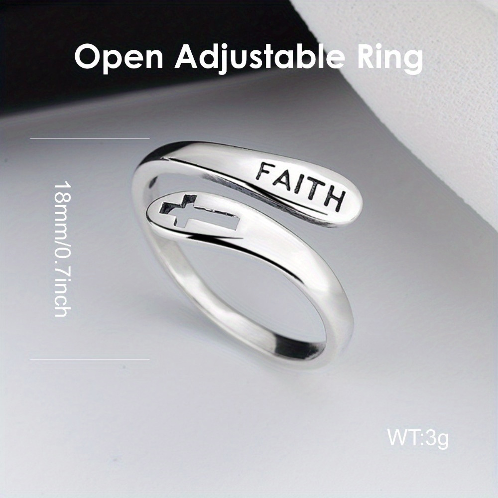 Silvery Faith Cross Adjustable Ring