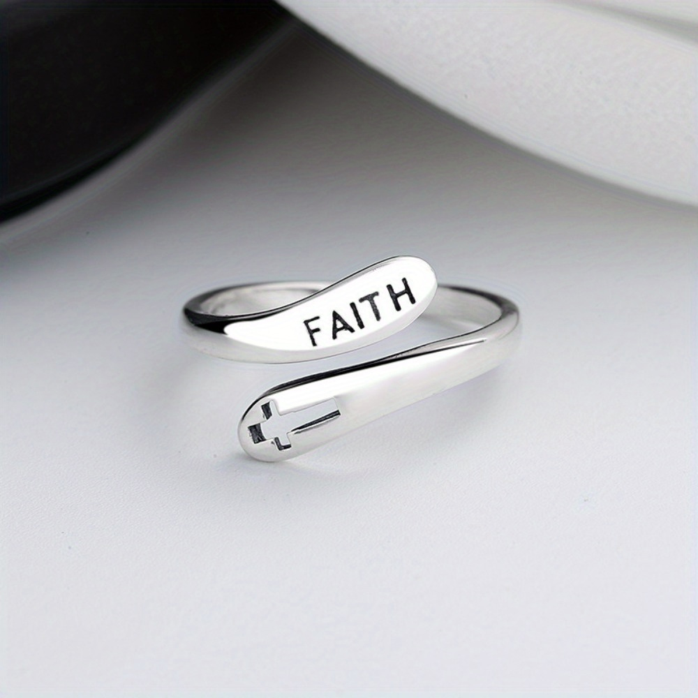 Silvery Faith Cross Adjustable Ring