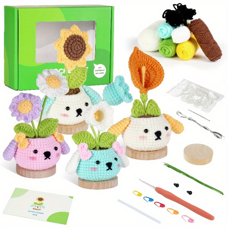 Crochet Kit Beginners Crochet Starter Kit Sunflower Potted - Temu