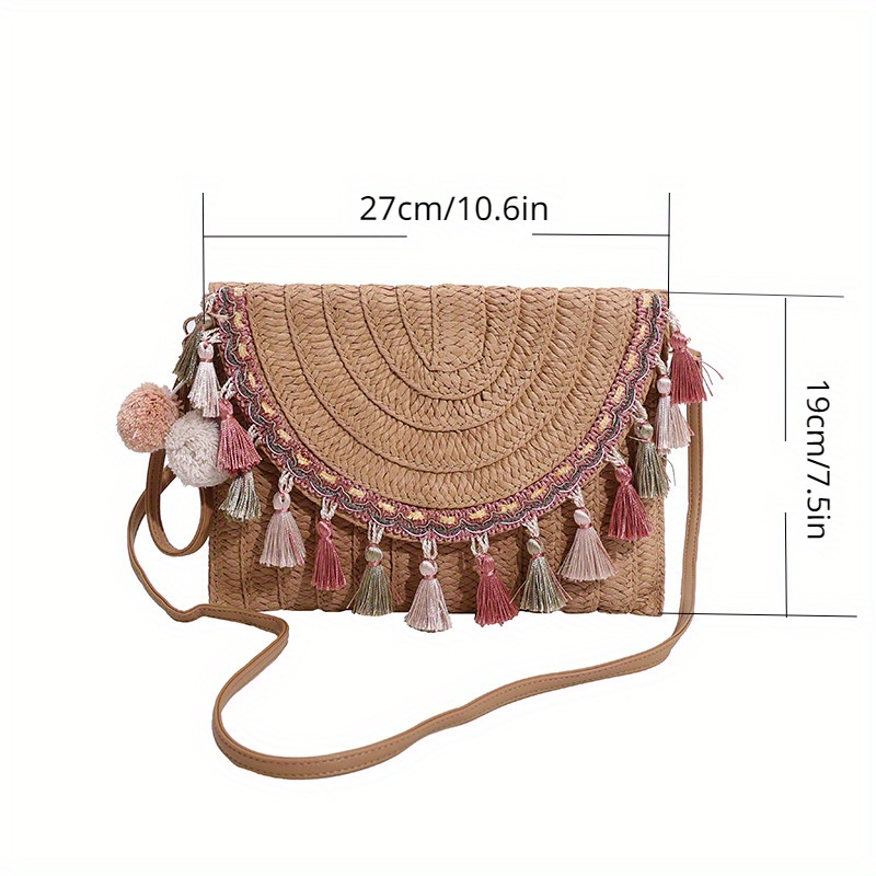 Crossbody Evening Bag Colorful Tassel Woman Handbags Straw Clutch