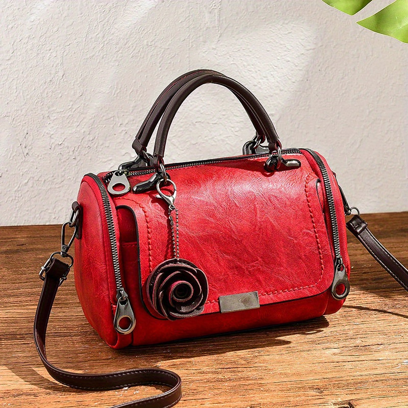 Vintage Top Handle Boston Bag, Retro Genuine Leather Crossbody Bag, Women's  Classic Handbag, Shoulder Bag & Purse - Temu