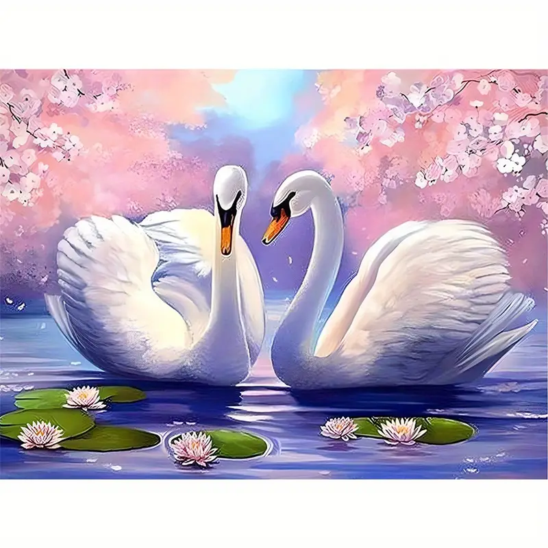 Full Square Diamond Canvas Swan Animals Home Wall Decor - Temu