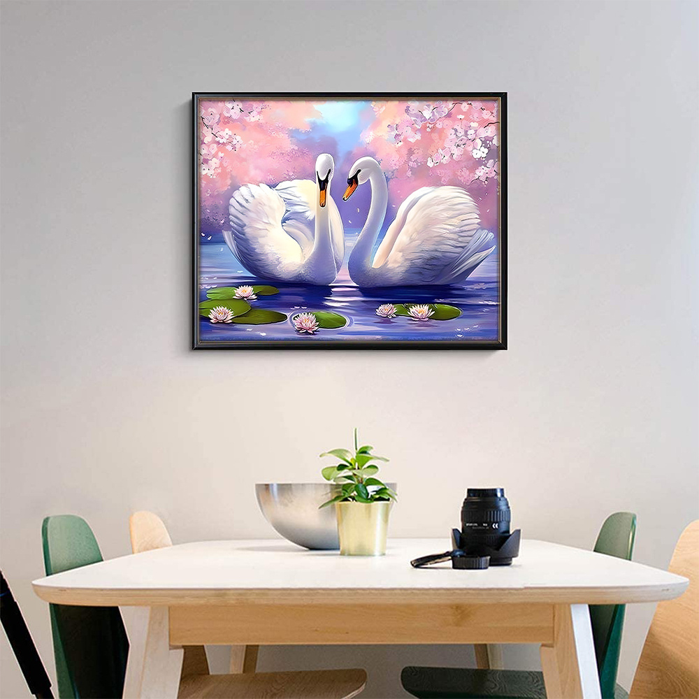 Full Square Diamond Canvas Swan Animals Home Wall Decor - Temu