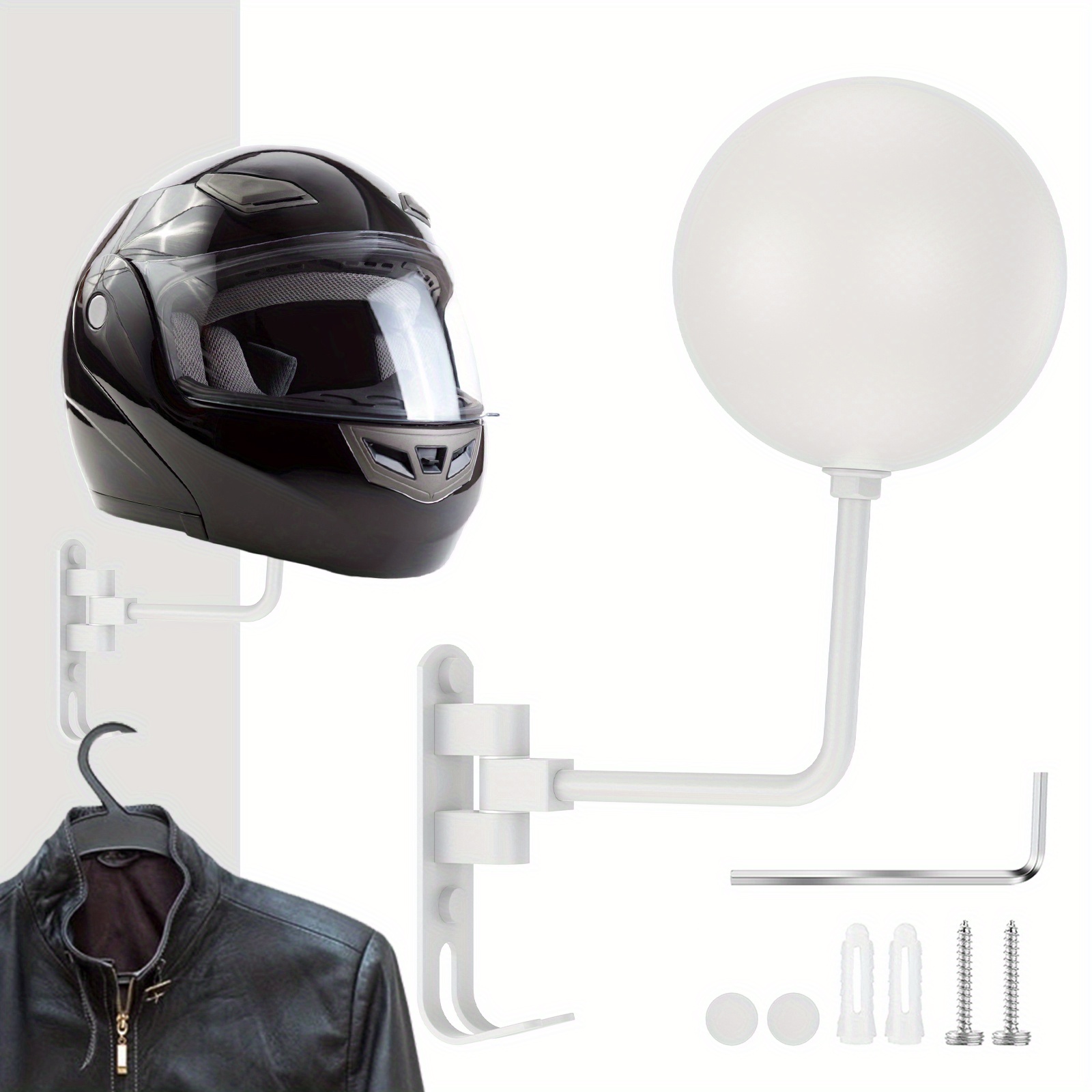 Soporte de casco de motocicleta de 180°, soporte de casco de metal  giratorio para montar en la pared, soporte para casco de motocicleta con 2  ganchos