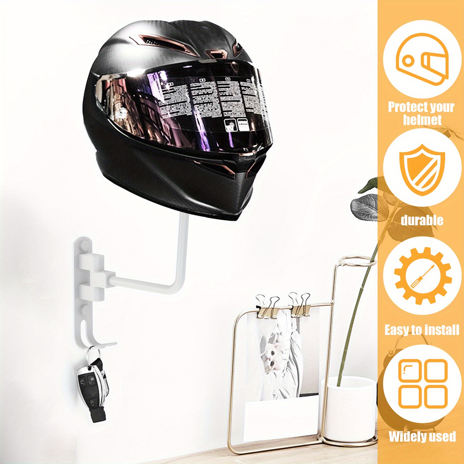 Soporte de pared para casco, soporte de pared para casco de motocicleta,  rotación de 180°, gancho para colgar cascos, gorras, soporte para casco,  con
