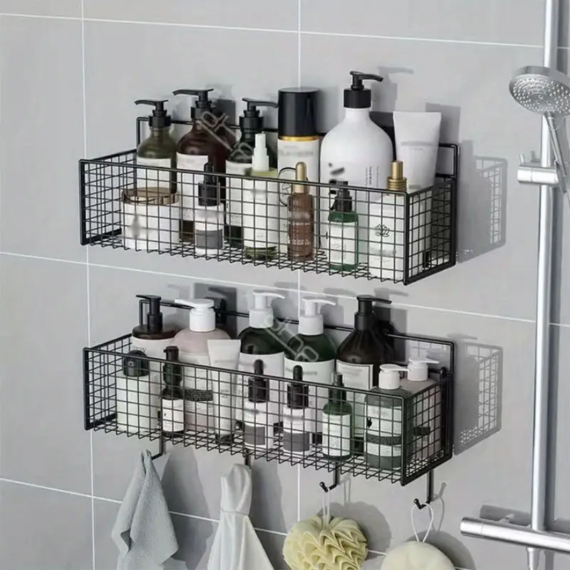 Metal Floating Shelves Wall Mounted With Hooks Shower Shelf - Temu