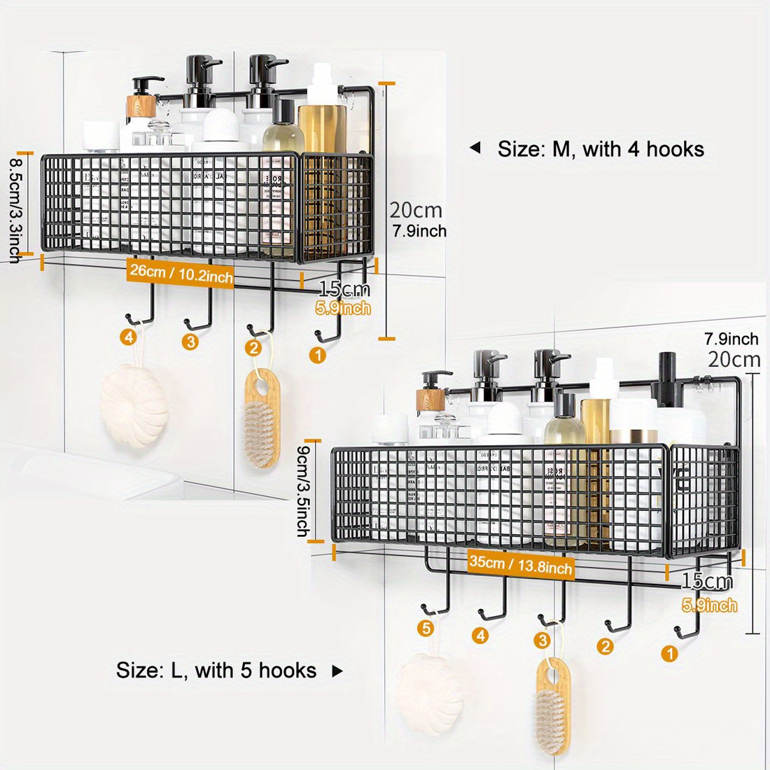 Metal Floating Shelves Wall Mounted With Hooks Shower Shelf - Temu