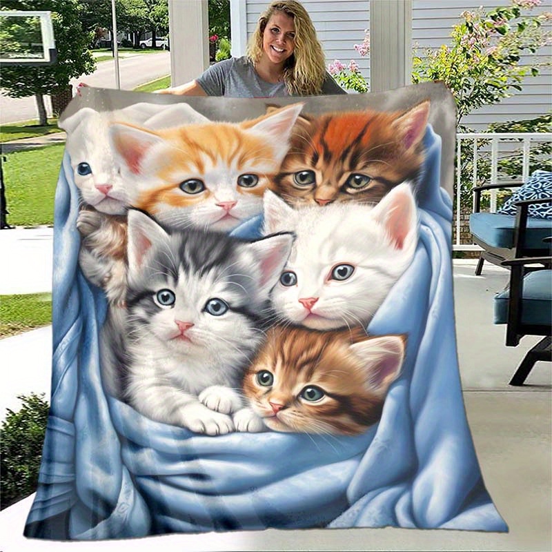 Cat Blanket for Kids Cute Cat Life Theme Flannel Throw Blanket