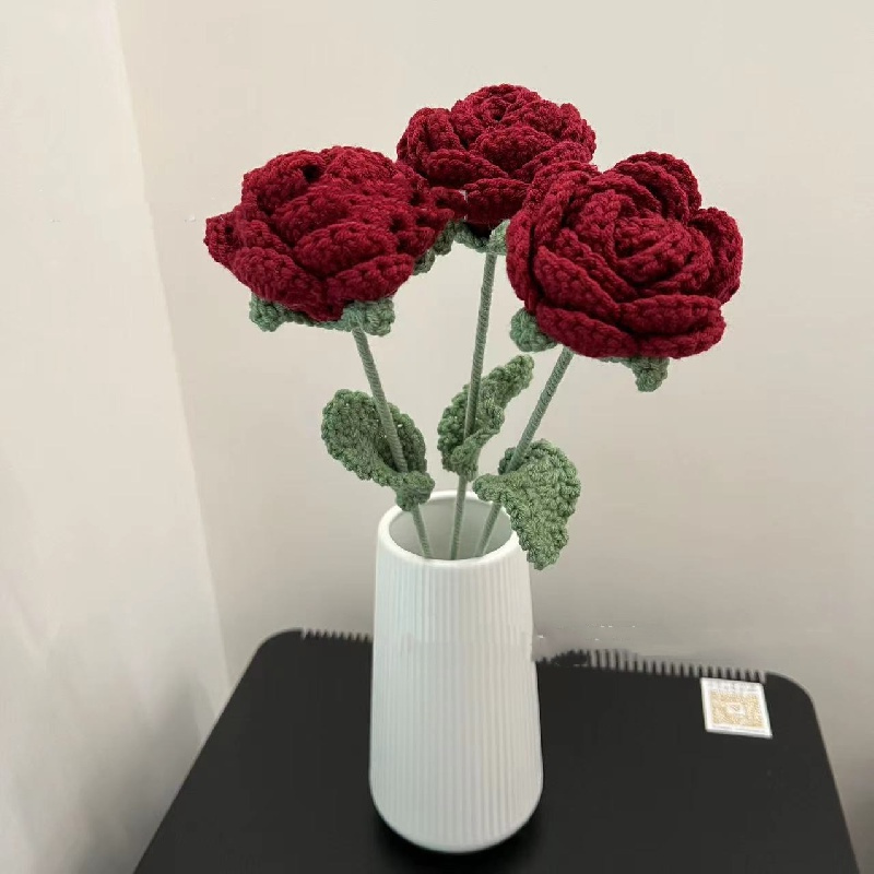 Handmade Knitted Yarn Artificial Flower Bouquet Fabric - Temu
