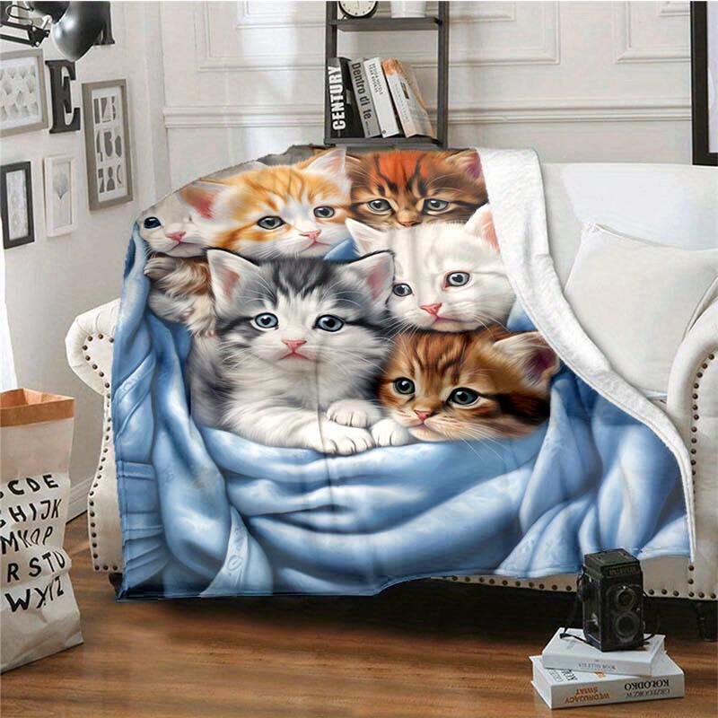 Cat Blanket for Kids Cute Cat Life Theme Flannel Throw Blanket