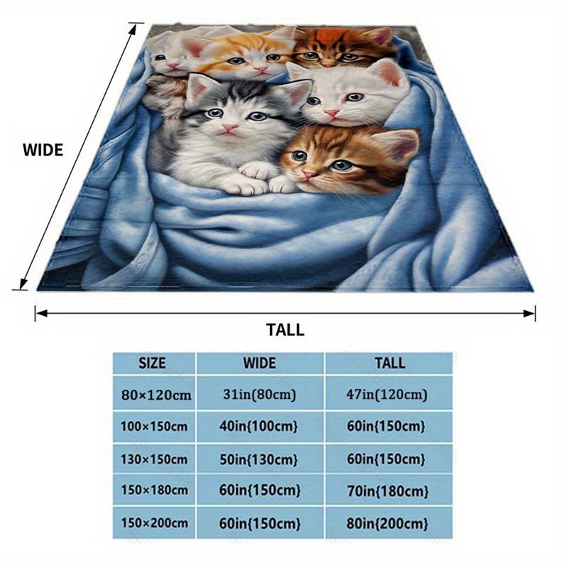 1pc cute cat thin blanket lightweight flannel throw for sofa bed travel camping livingroom office couch chair and bed digital printing fleece blanket with soft and warm flannel fabric details 1