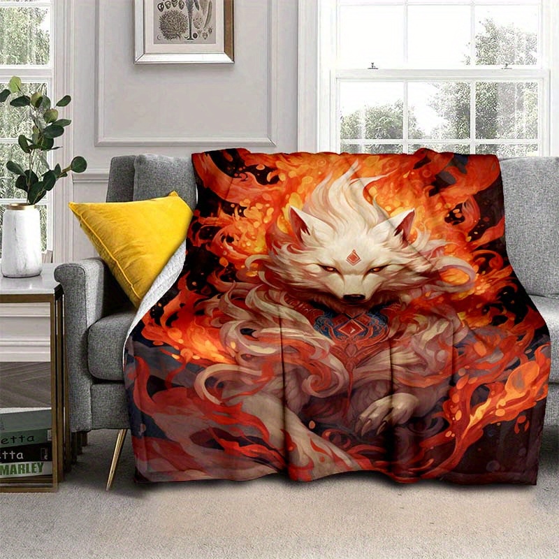 Anime Flame Nine Tailed Fox Thin Blanket Lightweight Flannel - Temu