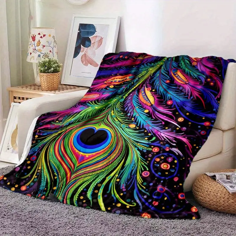 Color Peacock Feather Thin Blanket Lightweight Flannel Throw - Temu