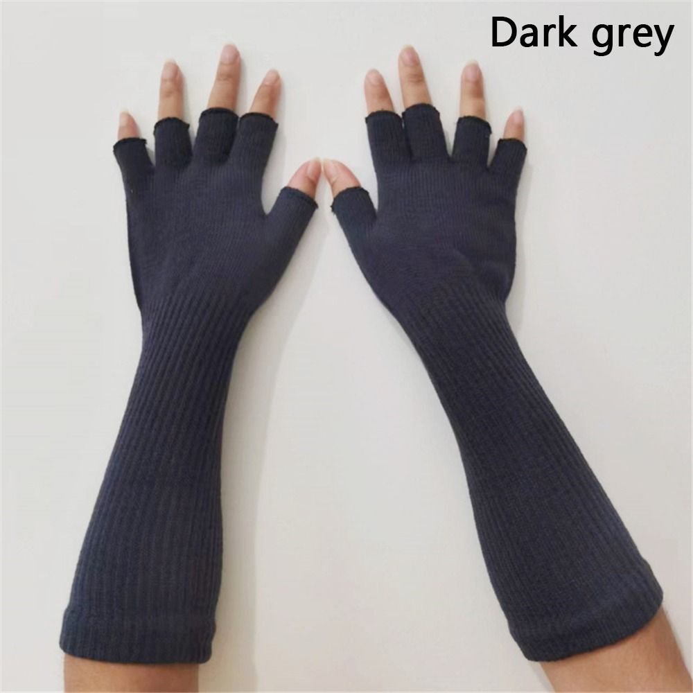 1pc Autumn And Winter Warm Grey Knitted Fingerless Gloves With