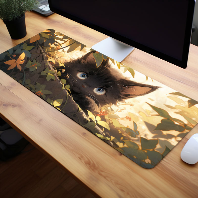 Black Mouse Pad Cat Cute Desk Mat Laptop Gaming Mousepad Gamer Carpet Large  Computer Desks Accessories Mouse Mats - Temu