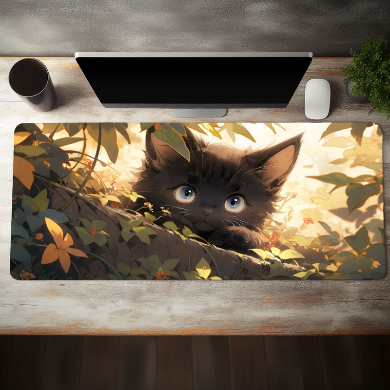 Black Mouse Pad Cat Cute Desk Mat Laptop Gaming Mousepad Gamer Carpet Large  Computer Desks Accessories Mouse Mats - Temu