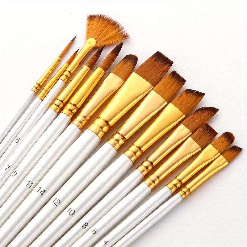 12 Pcs Paint Brush Set,Flat & Fine Watercolor Brushes Travel Pack Nylon  Wool Watercolor Colorful Rod Student Drawing Tools for Acrylic Painting Oil