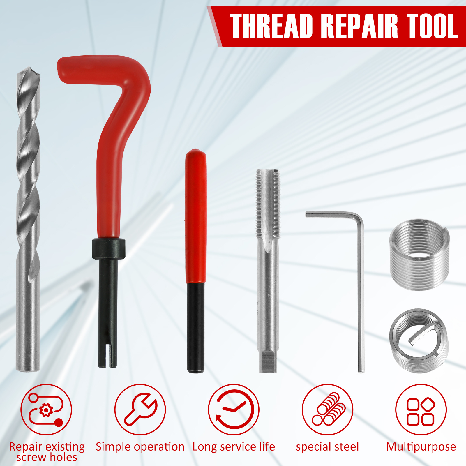 1pc Kit D'outils De Réparation De Filetage, Outil D'installation De Filetage  De Robinet De Forage Pour La Réparation Des Trous De Vis Externes Et  Internes M5 M6 M8 - Temu Belgium