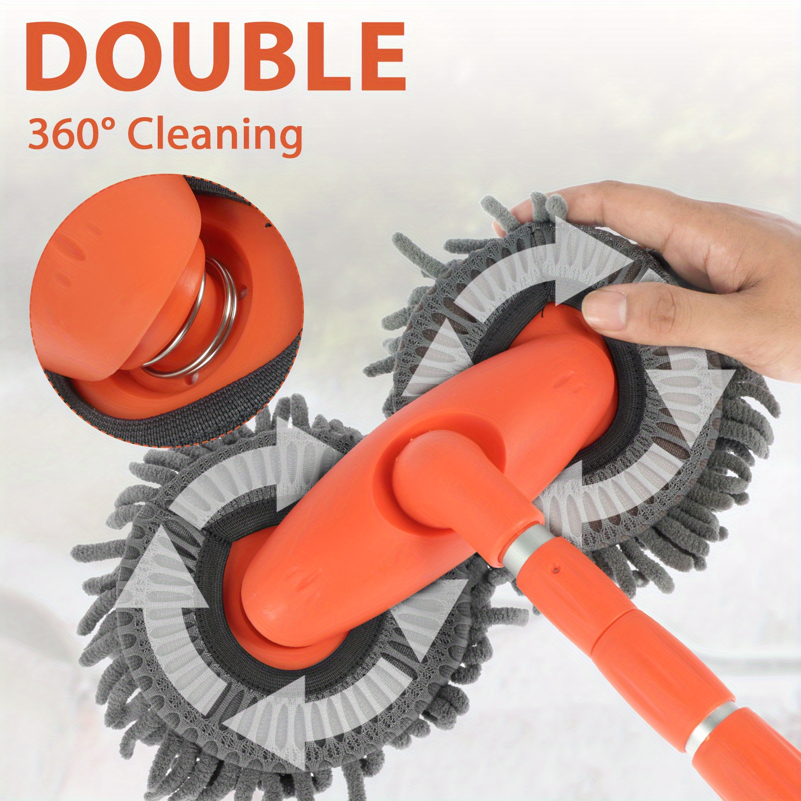 Quality Car Washing Mop Double Brush Head Rotation Telescopic Microfiber  Brush Long Handle Super-Absorbent Cleaning