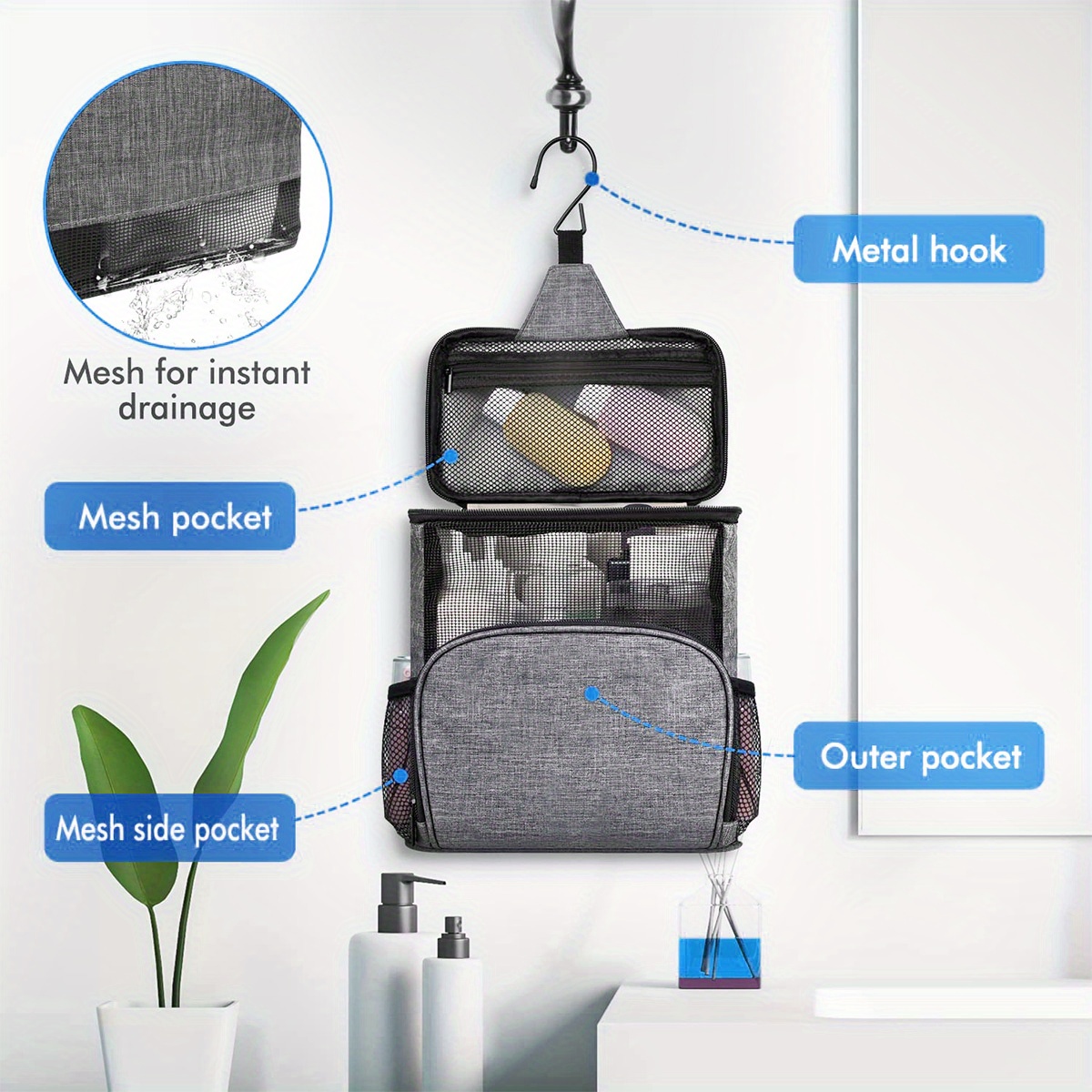 Shower Caddy Bag Portable Hanging Shower Tote Bags With Hook - Temu