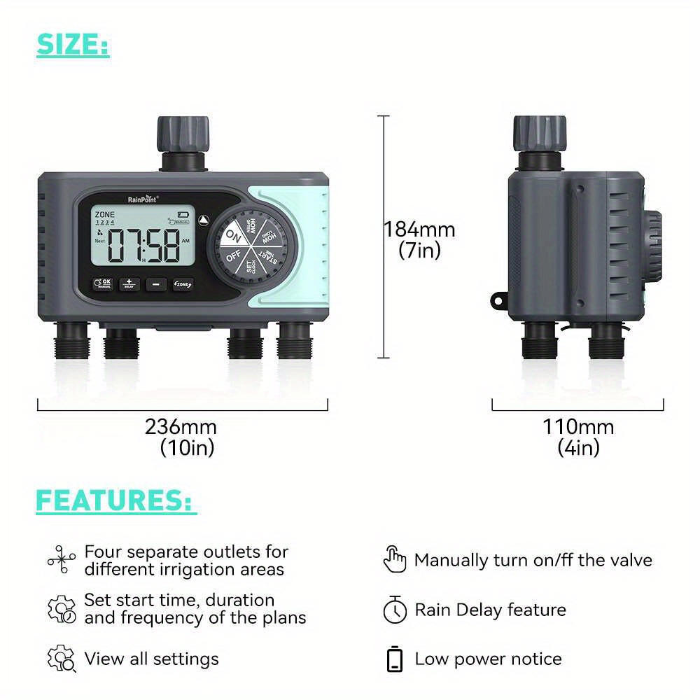 Digital Water Timer 2 Outlet, Rain Delay Watering, Sprinkler Timer, IP54  Waterproof Programmable Garden Hose Timers with Large LCD Display for  Garden