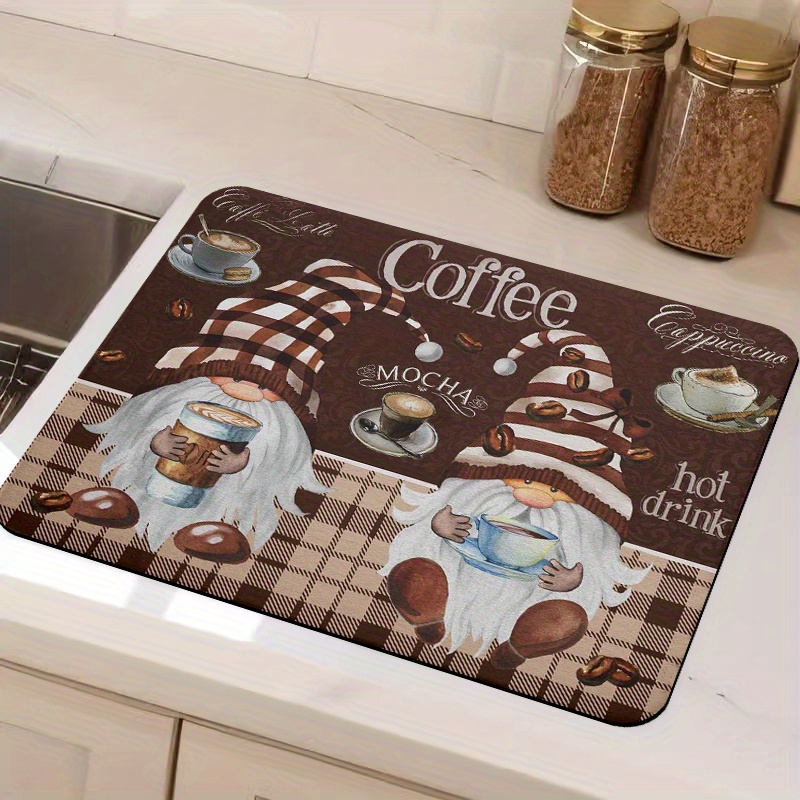 Drain Mat, Coffee Gnome Dish Drying Mat, Tabletop Coffee Maker Mat
