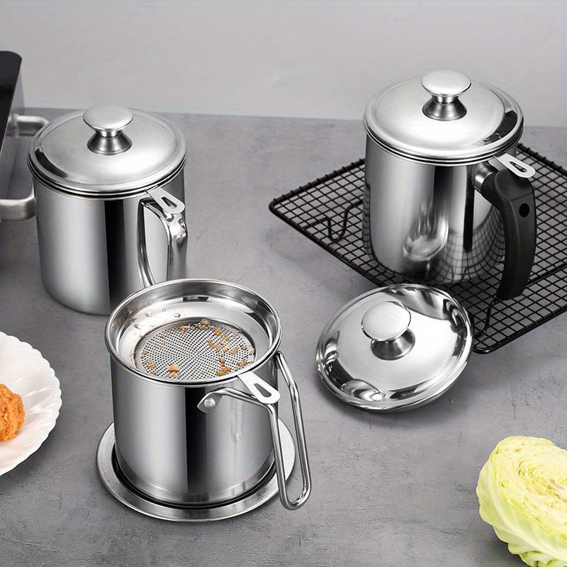 Bacon Grease Container With Strainer Oil Strainer Pot - Temu