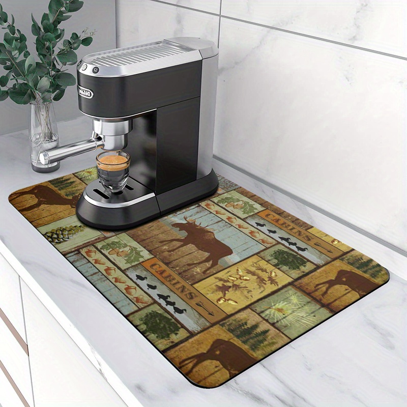 Coffee Maker Mat For Kitchen Counter Protector, Retro Dish Drying