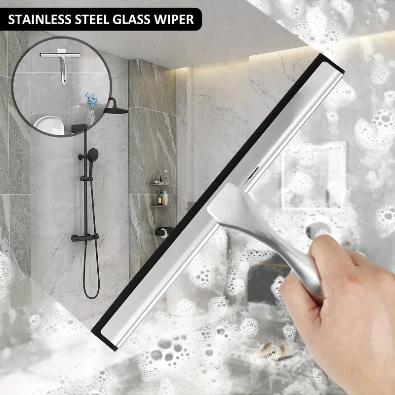 Shower Squeegee Stainless Steel Window Squeegee With 2 Hooks - Temu