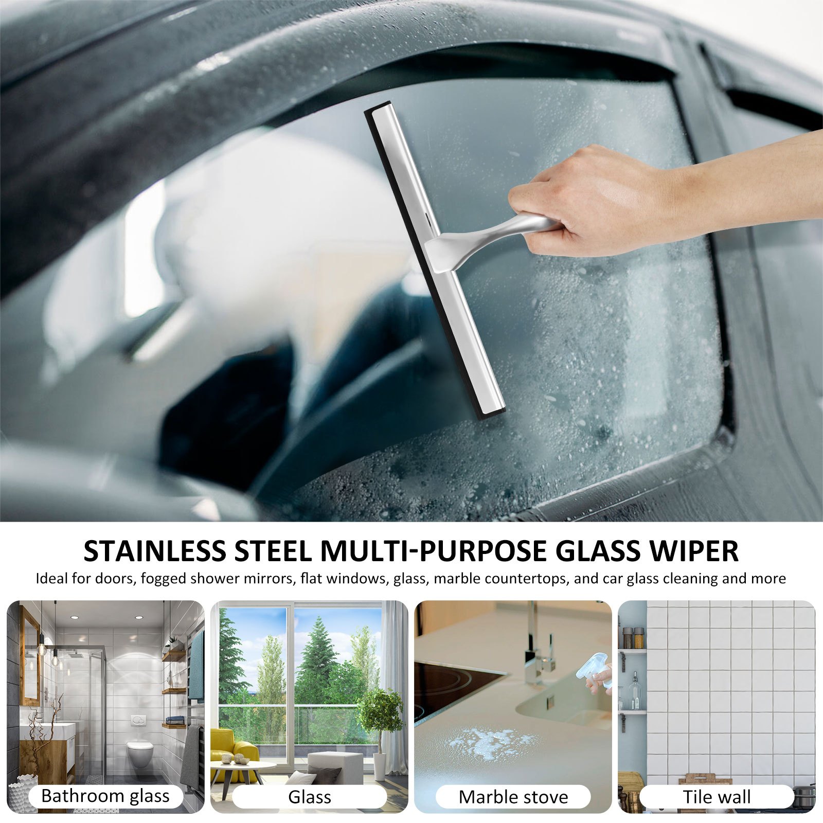 Squeegee Shower Squeegee Stainless Steel Window Squeegee Bathroom Squeegee  for Mirror Shower Glass Wiper Car