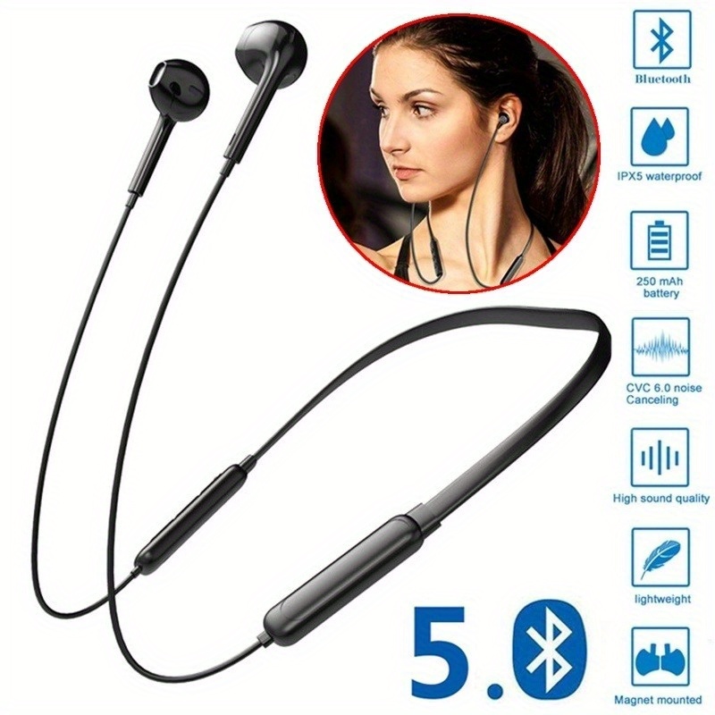 Auriculares inalámbricos Bluetooth con banda para el cuello, auriculares  deportivos con 100 horas de reproducción, cancelación de ruido, auriculares