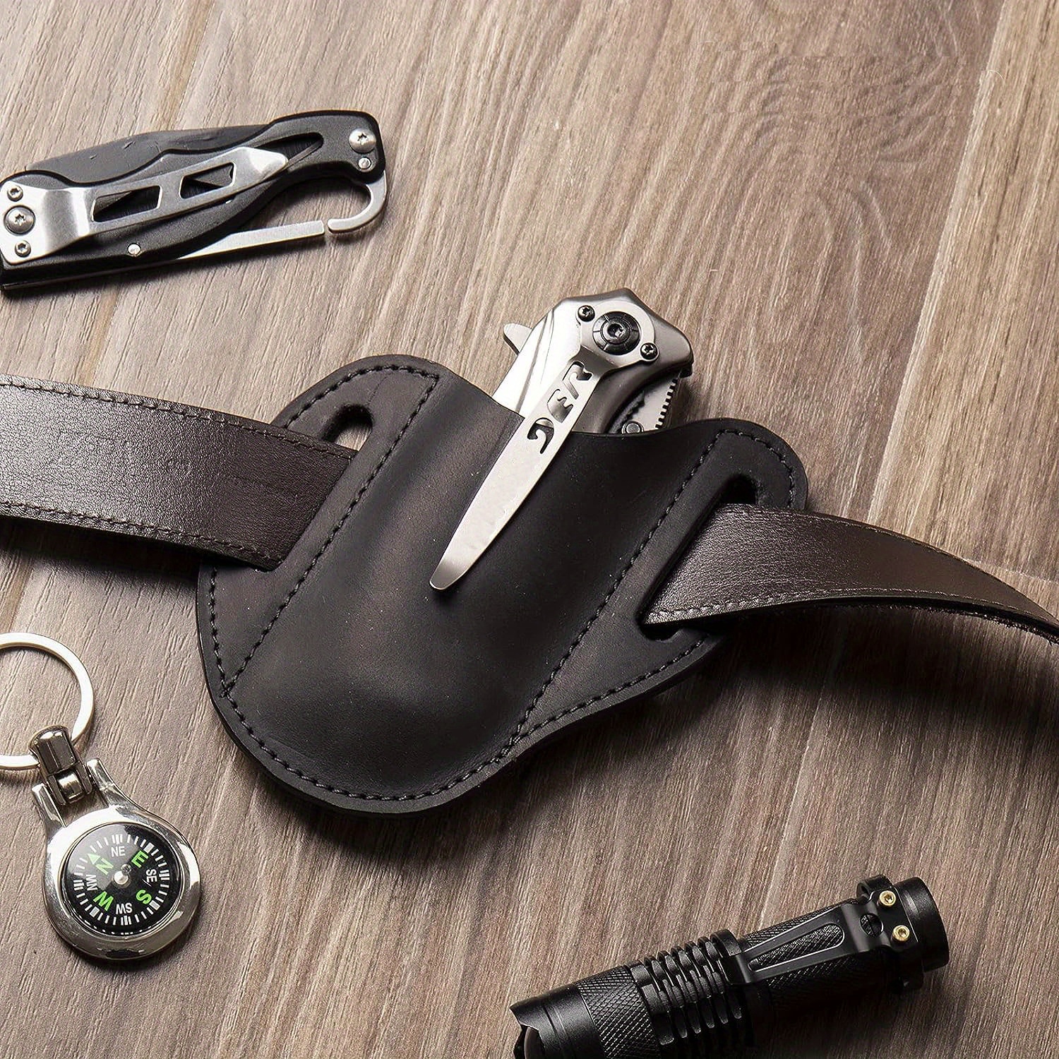 Leather Pocket Knife Sheath For Belt Edc Belt Folding Knife - Temu