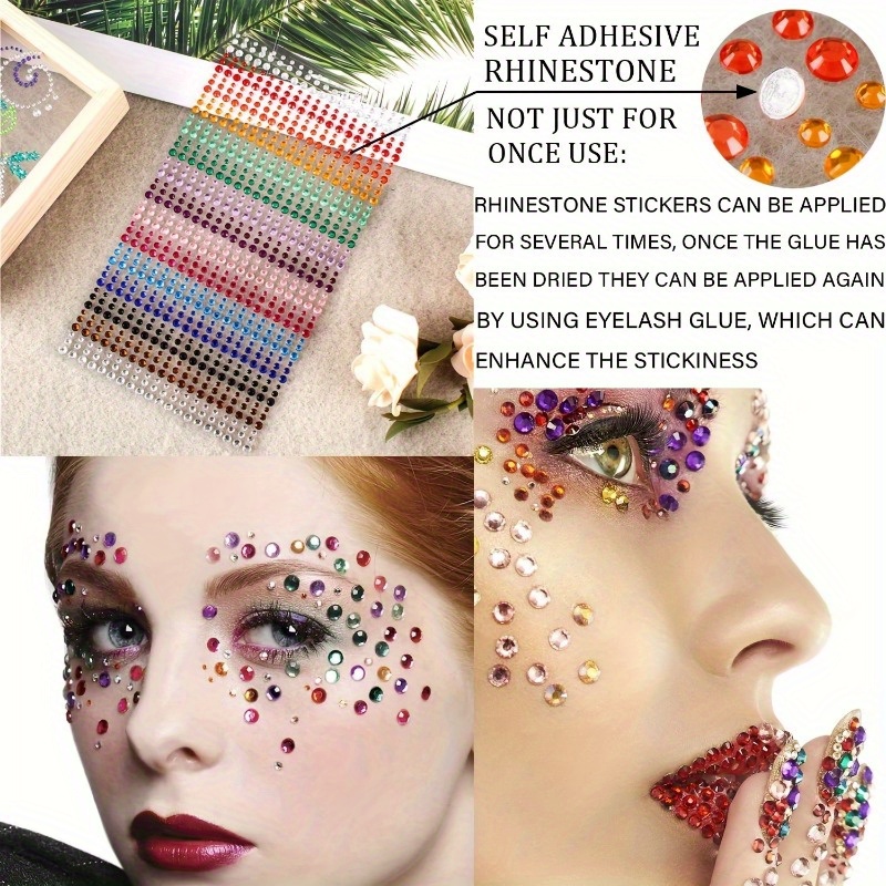 TEBCTW Face Gems 5 Sheets,Face Jewels Eye Gem Rhinestone Stickers Self  Adhesive Crystal Rainbow Makeup Diamonds Face Stick Jewelry for Women