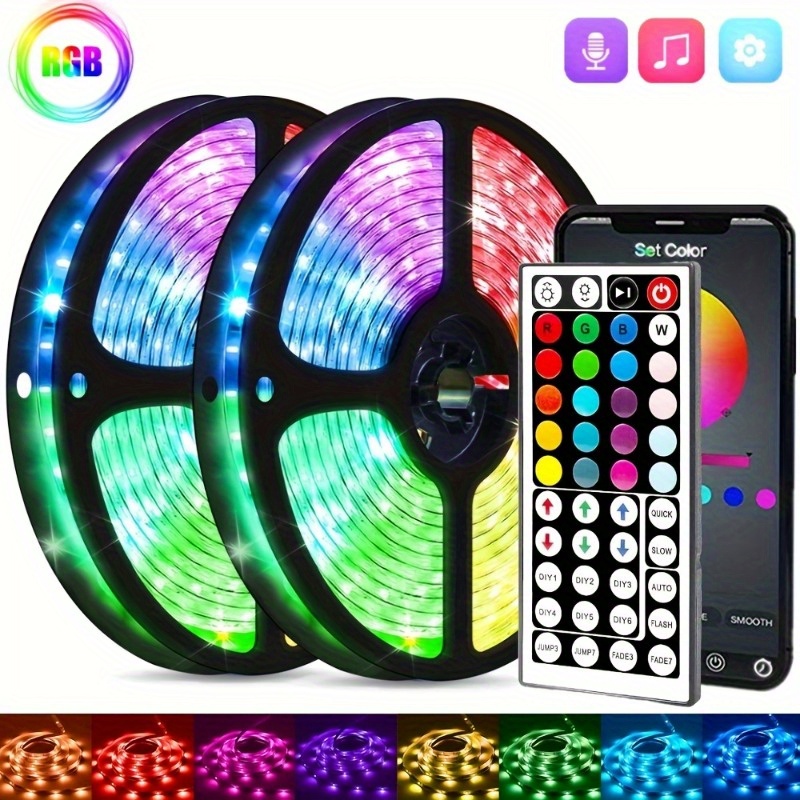 

1set Usb Led 5050 Rgb Strip Lights, Sync Color Changing Luminous Led String, 44/24key Remote Control, Smart Application Remote Control, Decorative Night Light, For Bedroom Room Home Decorative Party