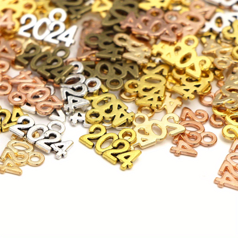 50Pcs Year Pendants 2022 2023 2024 Metal Number Charms Gold Silver Bronze  Color Jewelry Making 9*14MM