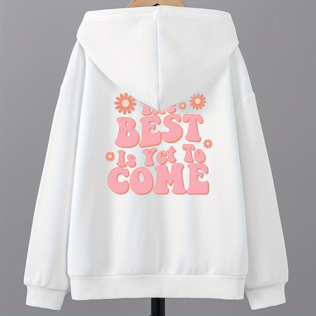 

''best Is Yet To Come'' Back Slogan Kids Pullover Hoodie Sweatshirt, Long Sleeve Tops For Cosy & Stylish Look, Girls Clothing