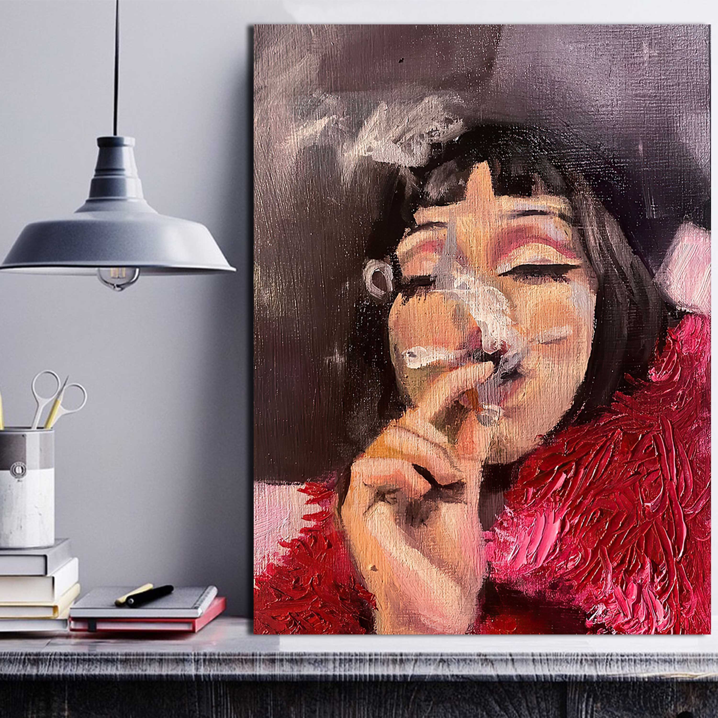 Large Original Abstract Oil Painting Smoking Woman Wall Art On Canvas