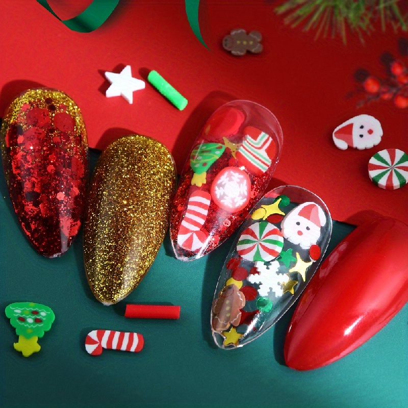  Christmas Nail Art Charms Red Green Glitter Nail