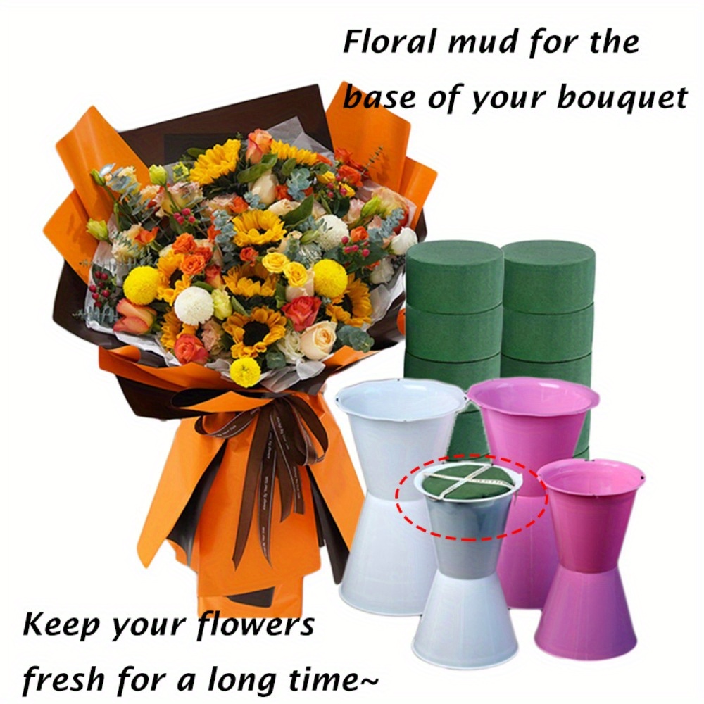 4pcs 4.8in/ 3.15in Round Flower Foam, Flower Foam Block Wet Flower Foam,  Polyethylene Foam Block Flower Arrangement Bag For Wedding, Pathway Flower,  P