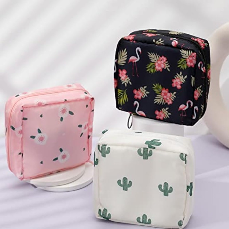 Women Tampon Storage Bag Waterproof Mini Sanitary Napkin Toiletry Bag  Travel Cosmetic Bag Makeup Pouch Data Cable сумка женская Size: 12X12X4cm,  Color: Pink Bear