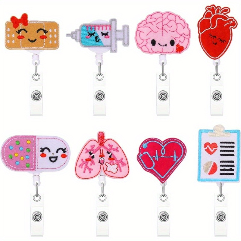 8pcs/12pcs Retractable Badge Holder And Clear Name ID Card Holders Set,  Metal Clip Nurse Badge Reels With Clip Creative Pattern Design For Nurse  Docto