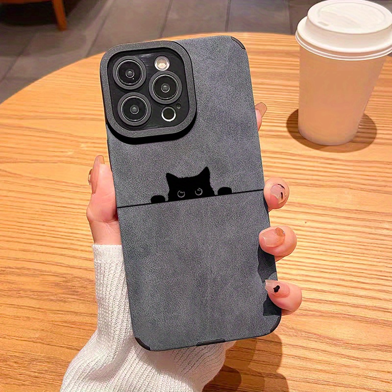 

Luxury Shockproof Faux Leather Black Cat Pattern Design Slim Protective Case Camera Lens Protection Full-coverage Soft Case For Iphone 15/14/13/12/11 Plus/pro/promax/xr/xs/xs Max/8/7plus