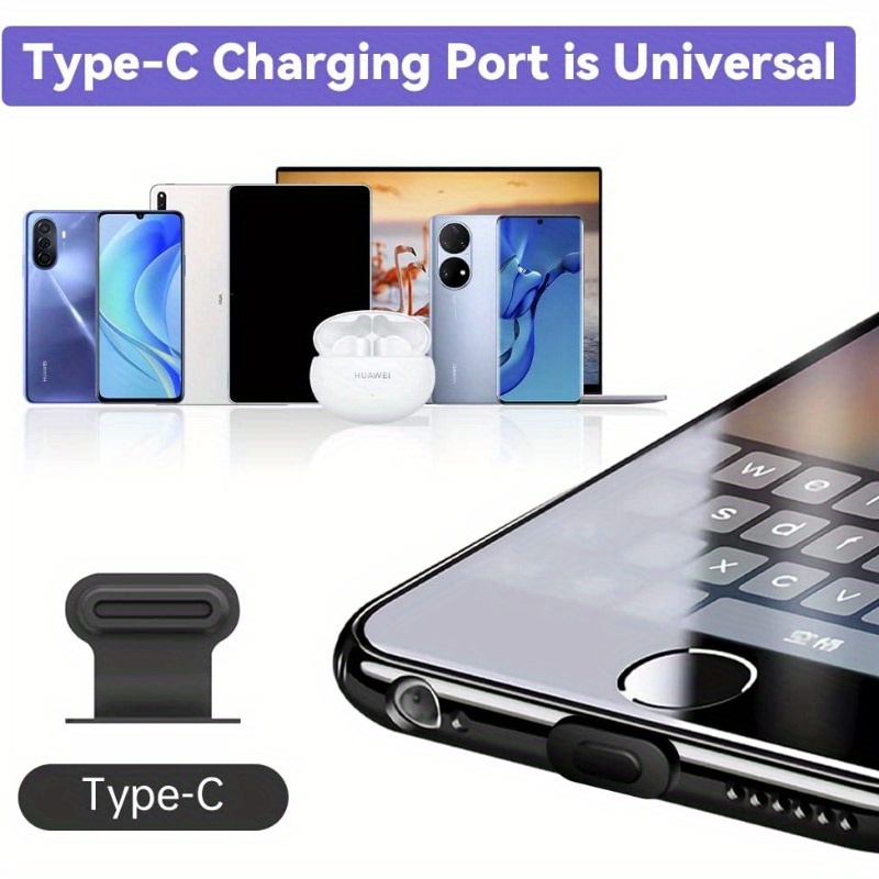 4pcs Anti-Lost Anti Dust Plug, USB Type C Port Dust Covers Caps for Phone,  Black