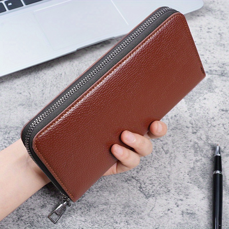 Men's Clutch Bag Long Zipper Wallet Pu Leather Wallet For Men 24 Card Slots  Card Holder Purse Phone Holder - Temu